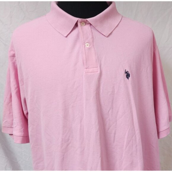 US Polo ASSN Mens 2XLT Pink Short Sleeves Ultimate Pique Blue Pony Polo Shirt - Picture 2 of 10